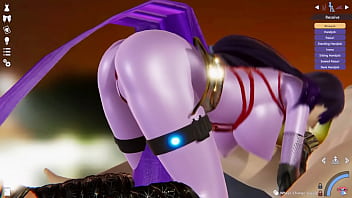 Purple catsuit chick enjoys hard dick