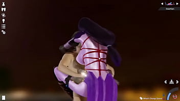 Purple catsuit chick enjoys hard dick