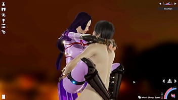 Purple catsuit chick enjoys hard dick