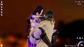 Purple catsuit chick enjoys hard dick