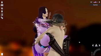 Purple catsuit chick enjoys hard dick