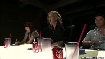 On americas next top bottom idol muscled dude jason miller presented to jury and then big dick shemale juror morgan bailey anal fucked him on stage