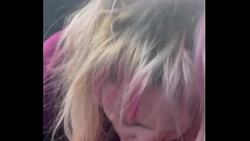 Streetwalker lets a guy nut in her mouth after a long blowjob and sucking on his balls in public