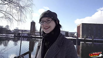 German scout black hair pawg glasses girl melli venom pick up for first casting fuck in berlin