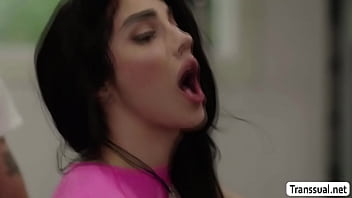 Pervert guy cant resist the big ass of his shemale gym rips off her leggings and start licking and fucking her ass