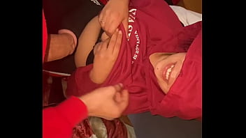 A cock in the mouth of a hooded milf