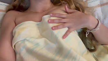 Real morning masturbation of a cute blonde in her stepdad's cabin