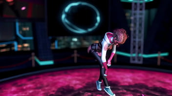 Cute naughty stacy gwen dance on the floor in torn suit to seduce spider man