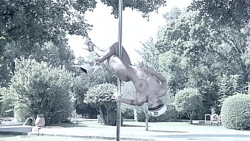 Busty miss lusty stripping in the stairway