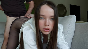 Pantyhose babe gets her tights ripped fucked hard & facial cumshot