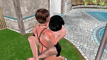 Animated 3d sex cute lesbian girl fucking another girl in lifting position