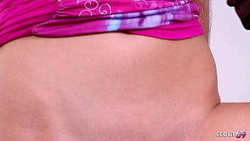 Tall girl with big batural tits in wet look leggings seduce to hard fuck by huge cock boy and let him cum inside her pussy