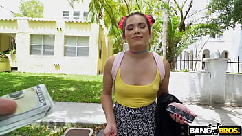 Asian cutie hops on the bus