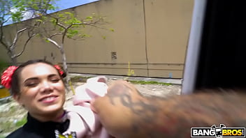 Asian cutie hops on the bus