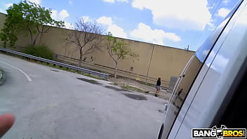 Asian cutie hops on the bus