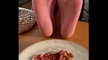 My so delicious nylon soles next to your plate with fried eggs