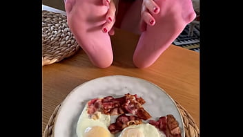 My so delicious nylon soles next to your plate with fried eggs