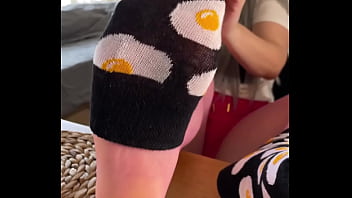 My so delicious nylon soles next to your plate with fried eggs