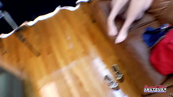 Brunette cutie astrid rubs her pussy and enjoys to ride and milk a boner