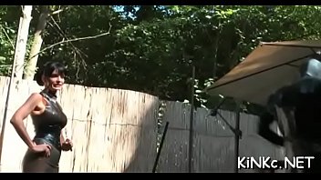 Female dom plays with ass bondman