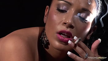 As the big fat dick slowly penetrates from behind the sexy brunette quietly sighs