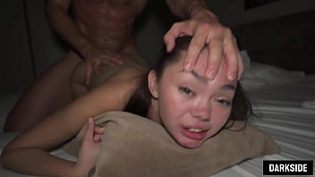 Cute asian teen drilled in rough threesome