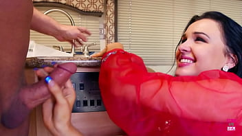 A dark haired girl with large breasts had vigorous sexual intercourse on the kitchen counter A dark haired girl with large breasts had vigorous sexual intercourse on the kitchen counter