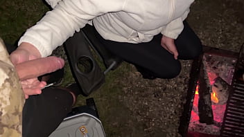 Blowjob and big cumshot camping