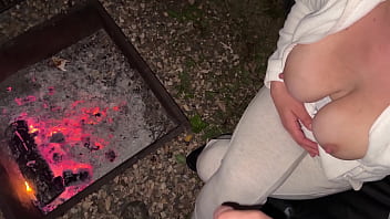 Blowjob and big cumshot camping