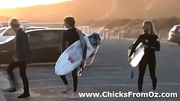 Hot australian chicks spy on surf dudes at beach Hot australian chicks spy on surf dudes at beach