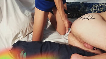 Mistress plays with chastity slave