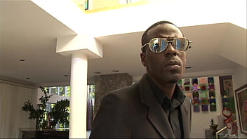 Tattooed black man fucks white chick in the shower