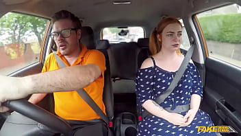 This ginger girl has a huge white ass fake driving schooll