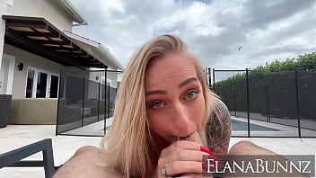 Jmac fucks and oils up big booty blonde elana bunnz outside by the pool