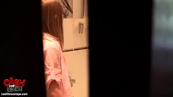 Astonishing blond amateur girlfriend lying in her bed performing tits