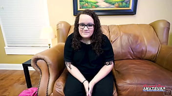 Nerdy busty brunette harper b enjoys sucking a dick and swallowing cum