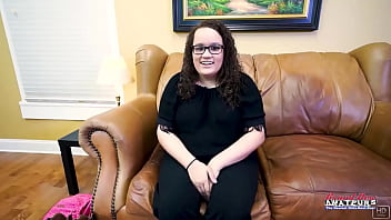 Nerdy busty brunette harper b enjoys sucking a dick and swallowing cum