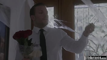 Husband comes home to his house full of shocked when he sees his ebony wife august skye turned into an arachnid and sucking the neighbor