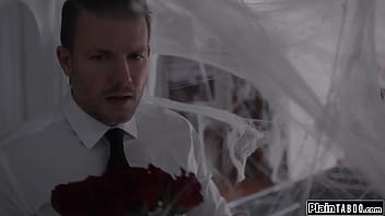 Husband comes home to his house full of shocked when he sees his ebony wife august skye turned into an arachnid and sucking the neighbor