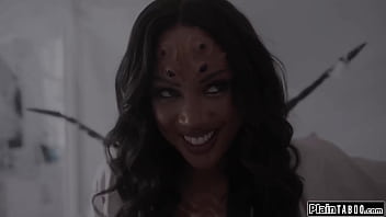 Husband comes home to his house full of shocked when he sees his ebony wife august skye turned into an arachnid and sucking the neighbor