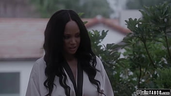 Husband comes home to his house full of shocked when he sees his ebony wife august skye turned into an arachnid and sucking the neighbor