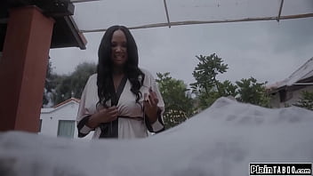 Husband comes home to his house full of shocked when he sees his ebony wife august skye turned into an arachnid and sucking the neighbor