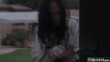 Husband comes home to his house full of shocked when he sees his ebony wife august skye turned into an arachnid and sucking the neighbor