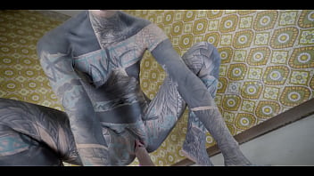 Alt babe with ink giving herself a wild ride