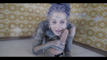 Alt babe with ink giving herself a wild ride