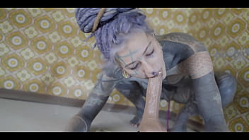 Alt babe with ink giving herself a wild ride