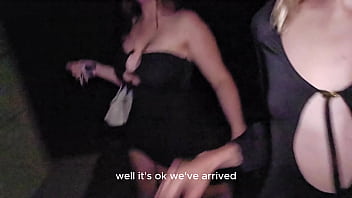 Blindfolded foursome just after coming home from a party luna doll