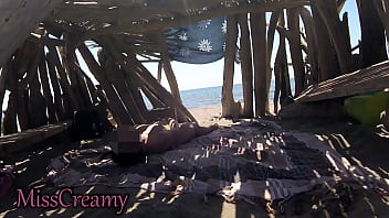 Hidden beach hut pleasure – real public risky orgasm Hidden beach hut pleasure – real public risky orgasm