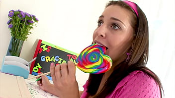 Gracie glam 19 yo cutie huge cock pov blowjob and swallow cum load of her lillipop