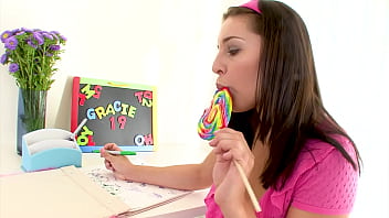 Gracie glam 19 yo cutie huge cock pov blowjob and swallow cum load of her lillipop